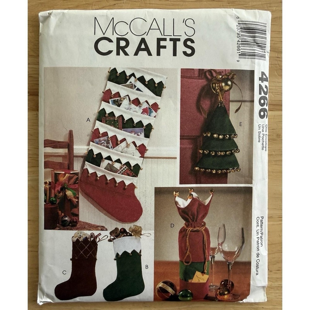 McCalls Pattern 4266 Jingle‎ Bell Christmas Decor Stocking Card Holder Bag Uncut